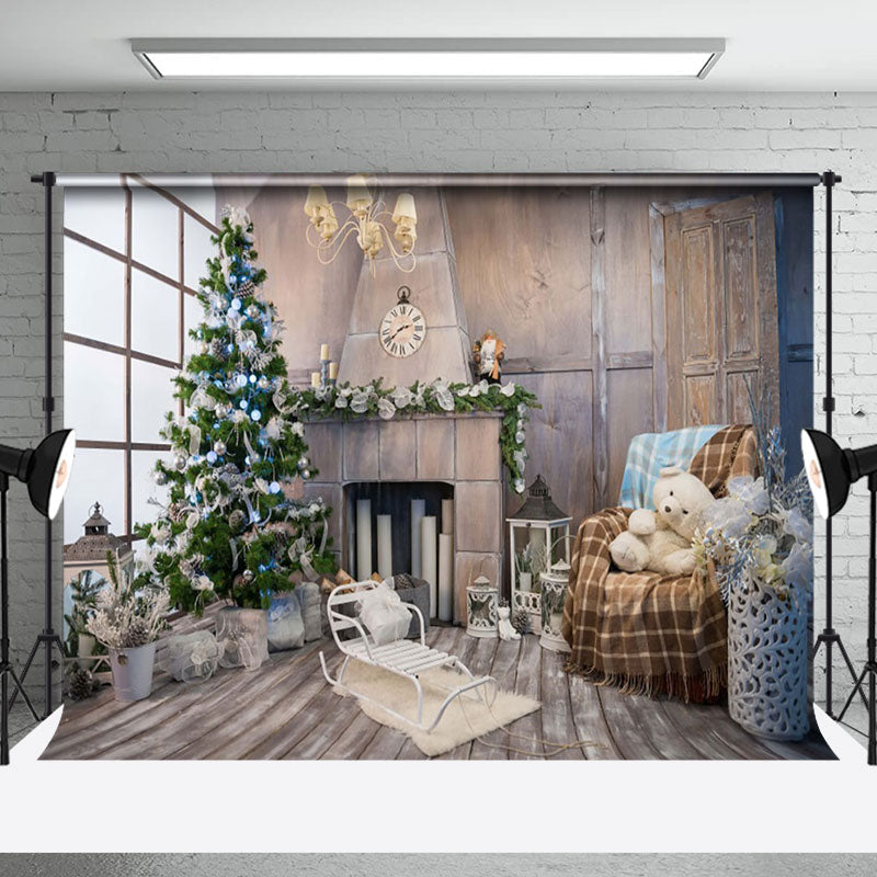 Aperturee - Aperturee Wooden Room Window Xmas Trees Christmas Backdrop