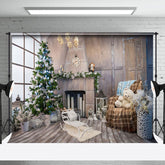Aperturee - Aperturee Wooden Room Window Xmas Trees Christmas Backdrop