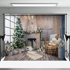 Aperturee - Aperturee Wooden Room Window Xmas Trees Christmas Backdrop