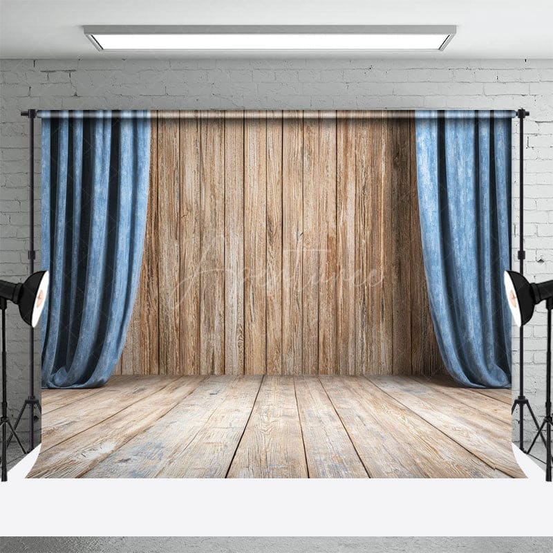 Aperturee - Aperturee Wooden Stage Old Style Curtain Photography Backdrop