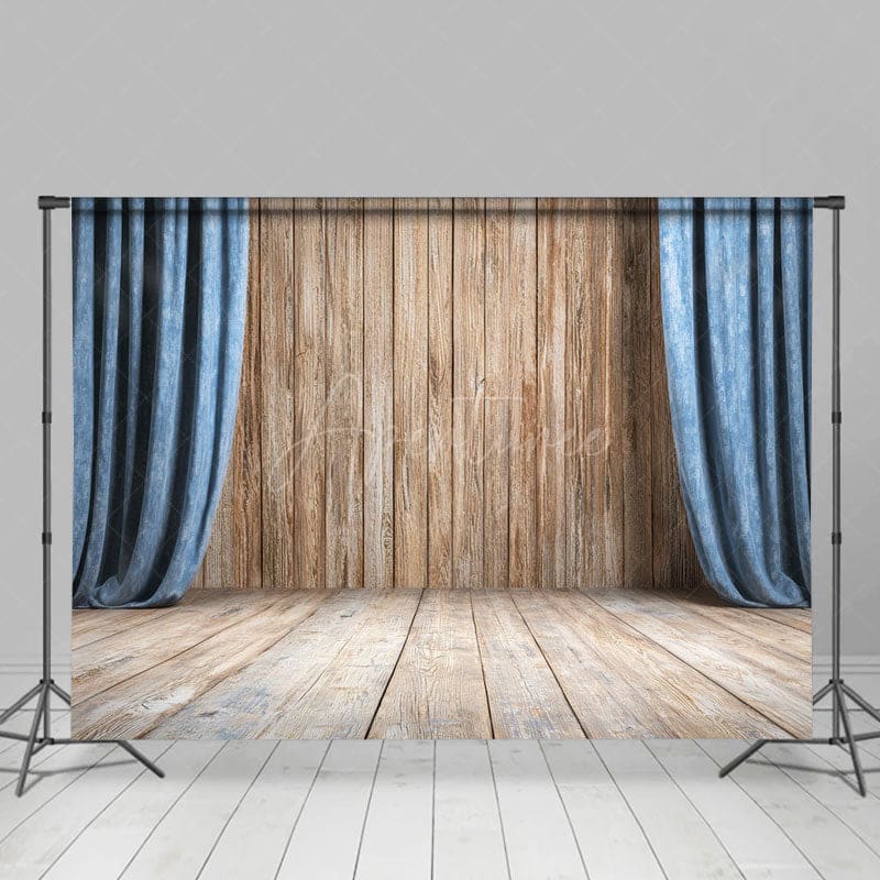Aperturee - Aperturee Wooden Stage Old Style Curtain Photography Backdrop