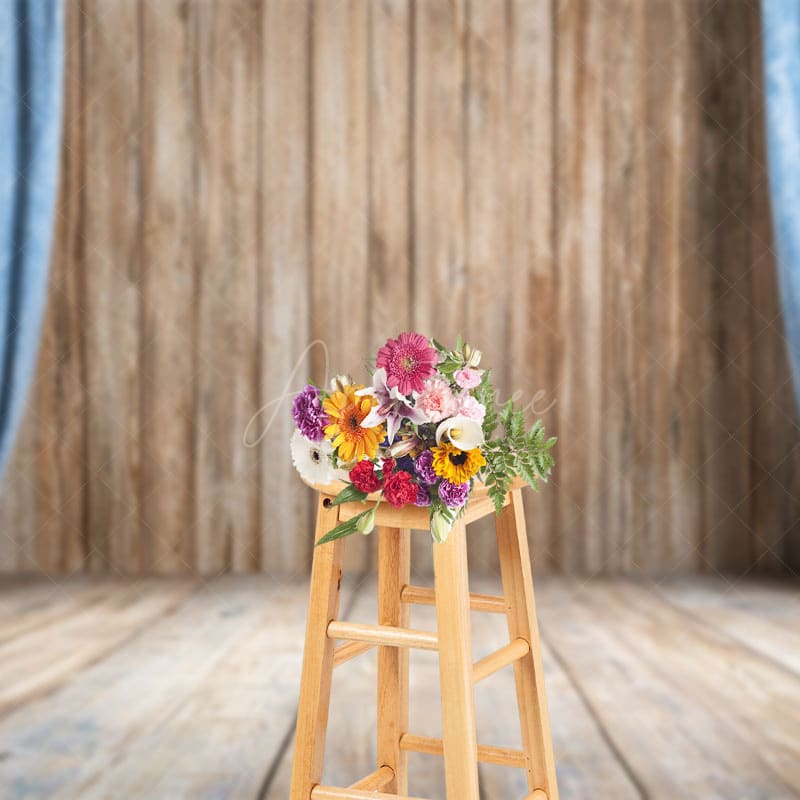 Aperturee - Aperturee Wooden Stage Old Style Curtain Photography Backdrop