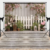 Aperturee - Aperturee Wooden Wall Floor Floral Fence Combo Set Backdrop