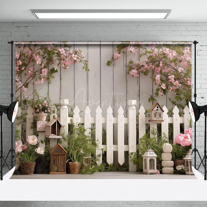 Aperturee - Aperturee Wooden Wall Floor Floral Fence Combo Set Backdrop