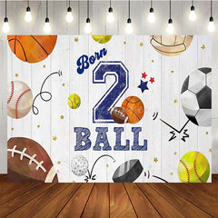 Aperturee - Aperturee Wooden Wall Sports Born 2 Ball Boys Birthday Backdrop