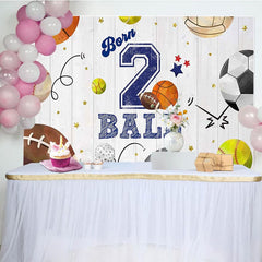 Aperturee - Aperturee Wooden Wall Sports Born 2 Ball Boys Birthday Backdrop