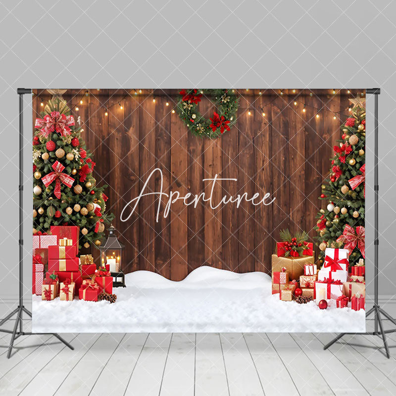 Aperturee - Aperturee Wooden Wall Wreath Snowy Ground Christmas Backdrop