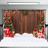 Aperturee - Aperturee Wooden Wall Wreath Snowy Ground Christmas Backdrop