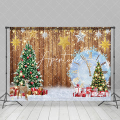 Aperturee - Aperturee Wooden Xmas Tree Elk Snowy Clock Christmas Backdrop