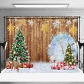 Aperturee - Aperturee Wooden Xmas Tree Elk Snowy Clock Christmas Backdrop