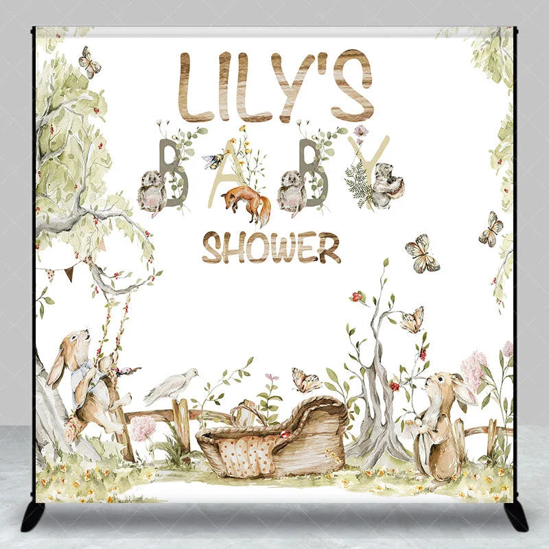 Aperturee - Aperturee Woodland Animals and Floral Custom Backdrop Baby Shower Party Decor for Personalized Celebration
