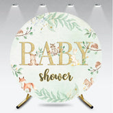 Aperturee - Aperturee Woodland Animals and Gold Baby Shower Round Backdrop Cute Forest Theme Party Decor