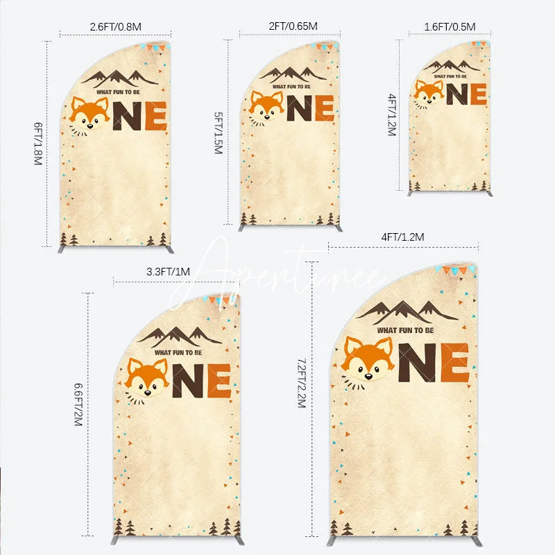 Aperturee - Aperturee Woodland Fox First Birthday Half Moon Arch Backdrop Cute Mountains and Pennant Banners Party Decor