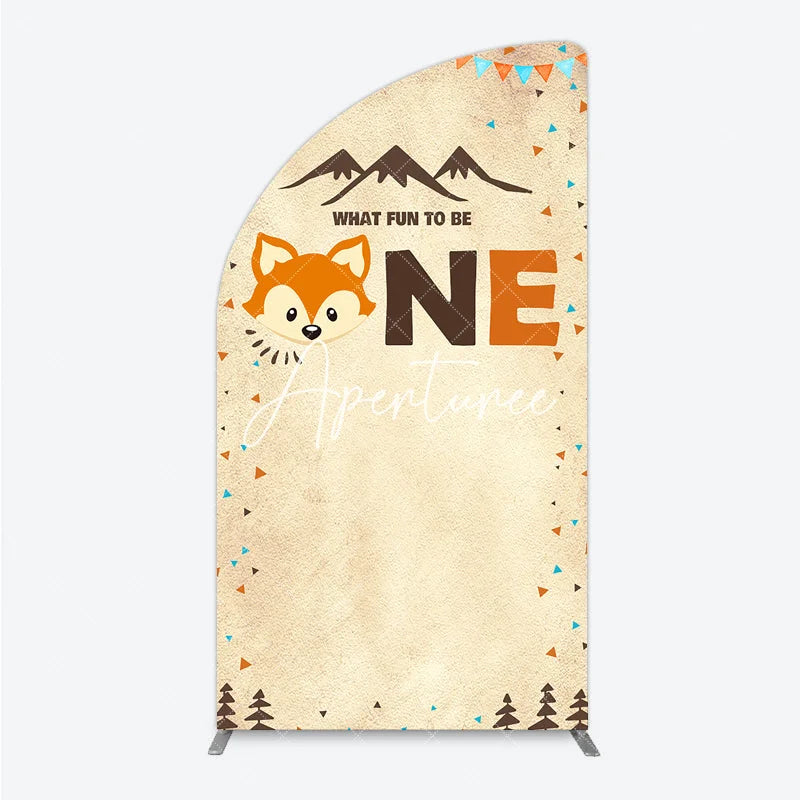 Aperturee - Aperturee Woodland Fox First Birthday Half Moon Arch Backdrop Cute Mountains and Pennant Banners Party Decor