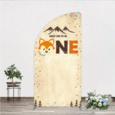 Aperturee - Aperturee Woodland Fox First Birthday Half Moon Arch Backdrop Cute Mountains and Pennant Banners Party Decor