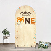 Aperturee - Aperturee Woodland Fox First Birthday Round Top Arch Backdrop Rustic Mountain Adventure Party Decor for What Fun