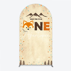 Aperturee - Aperturee Woodland Fox First Birthday Round Top Arch Backdrop Rustic Mountain Adventure Party Decor for What Fun