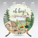 Aperturee - Aperturee Woodland Little Camper Baby Shower Round Backdrop Oh Boy Forest Animal Tent Camping Party Cover