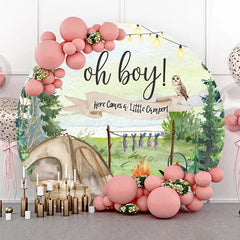 Aperturee - Aperturee Woodland Little Camper Baby Shower Round Backdrop Oh Boy Forest Animal Tent Camping Party Cover