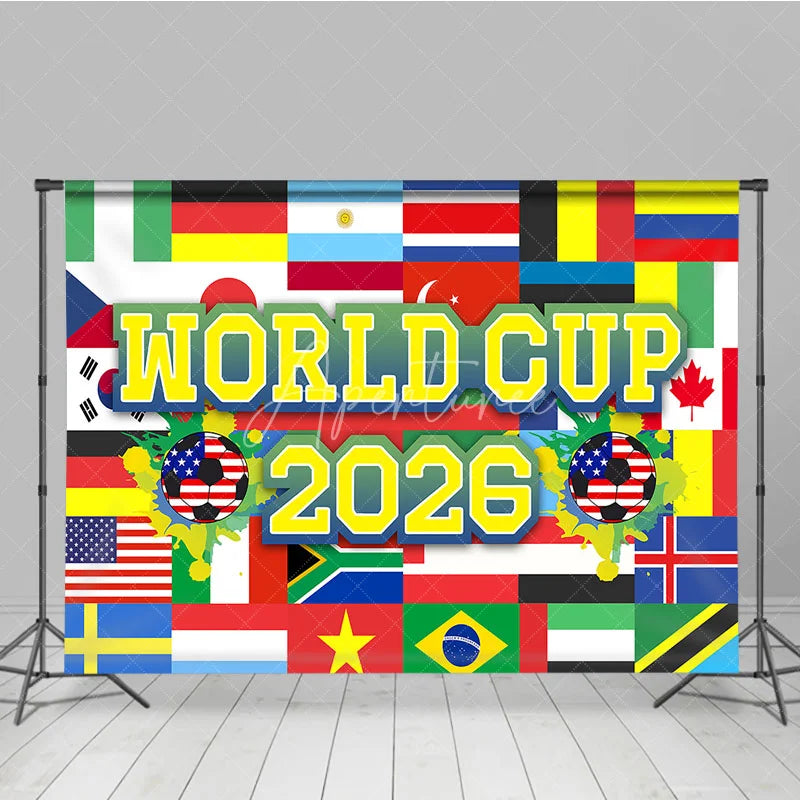 Aperturee - Aperturee World Cup 2026 Soccer Theme Holiday Backdrop International Sports Party Decoration