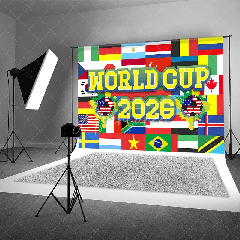 Aperturee - Aperturee World Cup 2026 Soccer Theme Holiday Backdrop International Sports Party Decoration