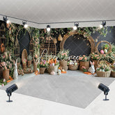 Aperturee - Aperturee Woven Basket Floral Bunny Easter Room Set Backdrop
