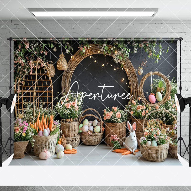 Aperturee - Aperturee Woven Basket Floral Bunny Easter Room Set Backdrop