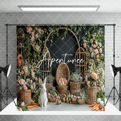 Aperturee - Aperturee Woven Basket Floral Bunny Easter Room Set Backdrop