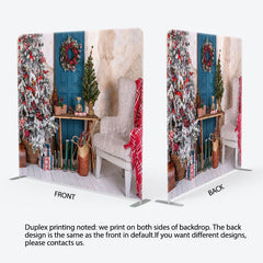 Aperturee - Aperturee Wreath Blue Door Christmas Tree Pillow Case Backdrop