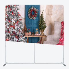 Aperturee - Aperturee Wreath Blue Door Christmas Tree Pillow Case Backdrop