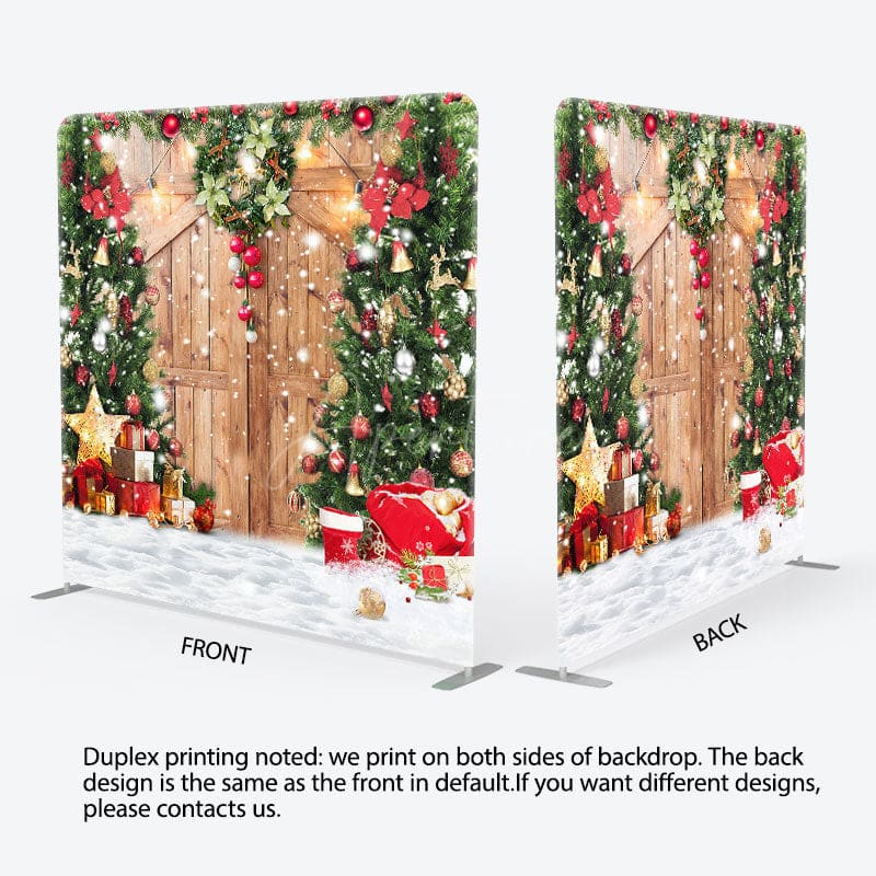 Aperturee - Aperturee Wreath Christmas Tree Wooden Door Square Backdrop