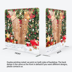 Aperturee - Aperturee Wreath Christmas Tree Wooden Door Square Backdrop