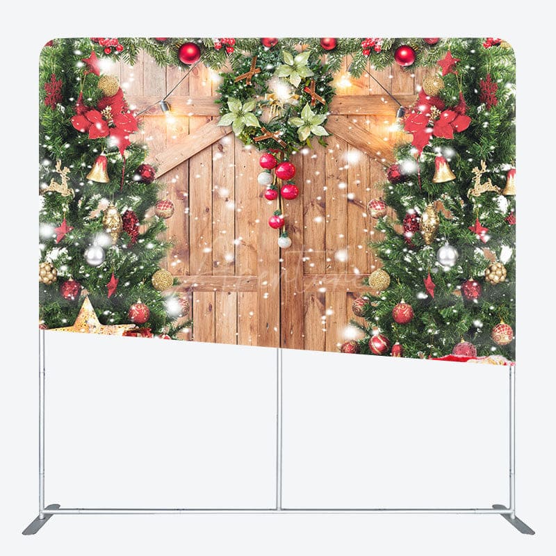Aperturee - Aperturee Wreath Christmas Tree Wooden Door Square Backdrop