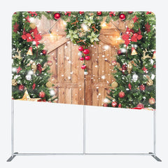 Aperturee - Aperturee Wreath Christmas Tree Wooden Door Square Backdrop
