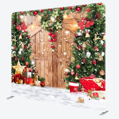 Aperturee - Aperturee Wreath Christmas Tree Wooden Door Square Backdrop