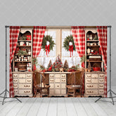 Aperturee - Aperturee Wreath Curtain Window Cupboard Christmas Backdrop