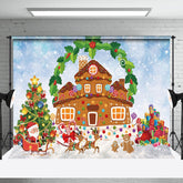 Aperturee - Aperturee Wreath Gingerbread House Carriage Christmas Backdrop