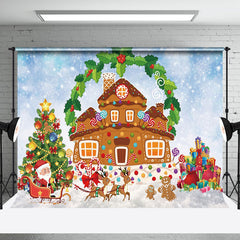 Aperturee - Aperturee Wreath Gingerbread House Carriage Christmas Backdrop