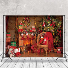 Aperturee - Aperturee Wreath Socks Fireplace Tree Chair Christmas Backdrop