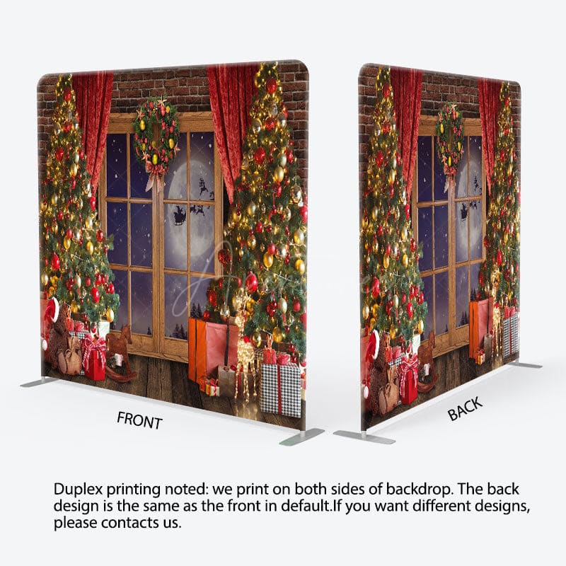 Aperturee - Aperturee Wreath Trees Window Christmas Pillow Case Backdrop