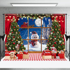 Aperturee - Aperturee Xmas Night Window Snowman Christmas Tree Backdrop