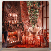 Aperturee - Aperturee Xmas Tree Brick Wall Fireplace Pillow Case Backdrop
