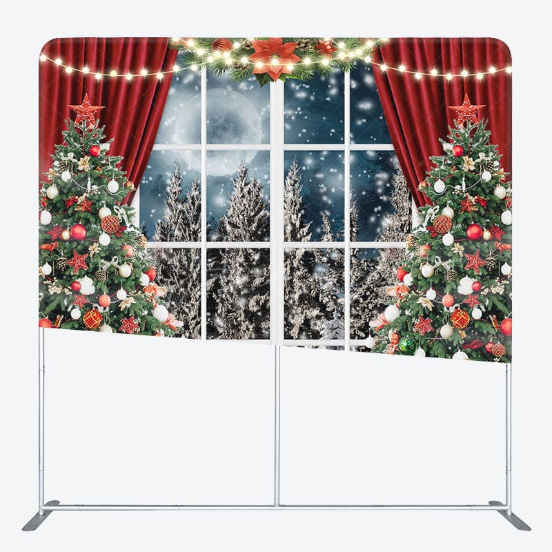Aperturee - Aperturee Xmas Tree Curtain Window Moon Pillow Case Backdrop