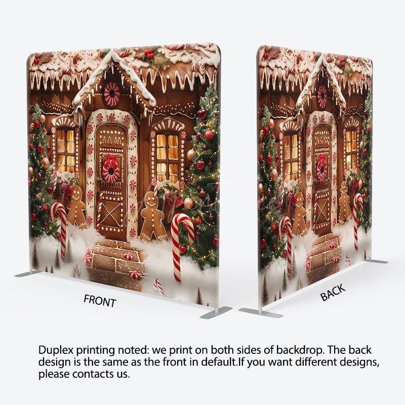 Aperturee - Aperturee Xmas Tree Gingerbread House Pillow Case Backdrop