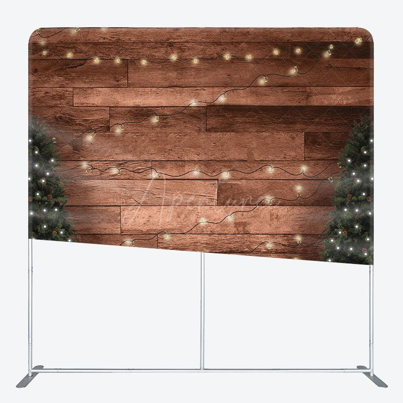 Aperturee - Aperturee Xmas Tree Lights Warm Wooden Pillow Cover Backdrop