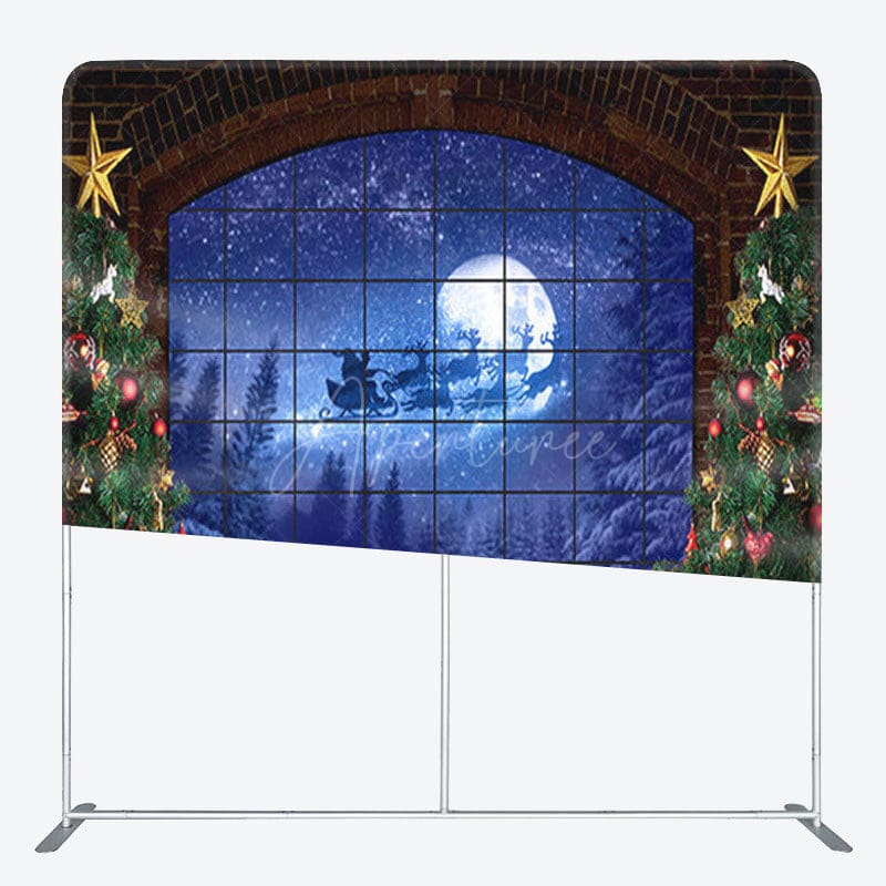 Aperturee - Aperturee Xmas Trees Deers Gifts Window Sky Christmas Backdrop