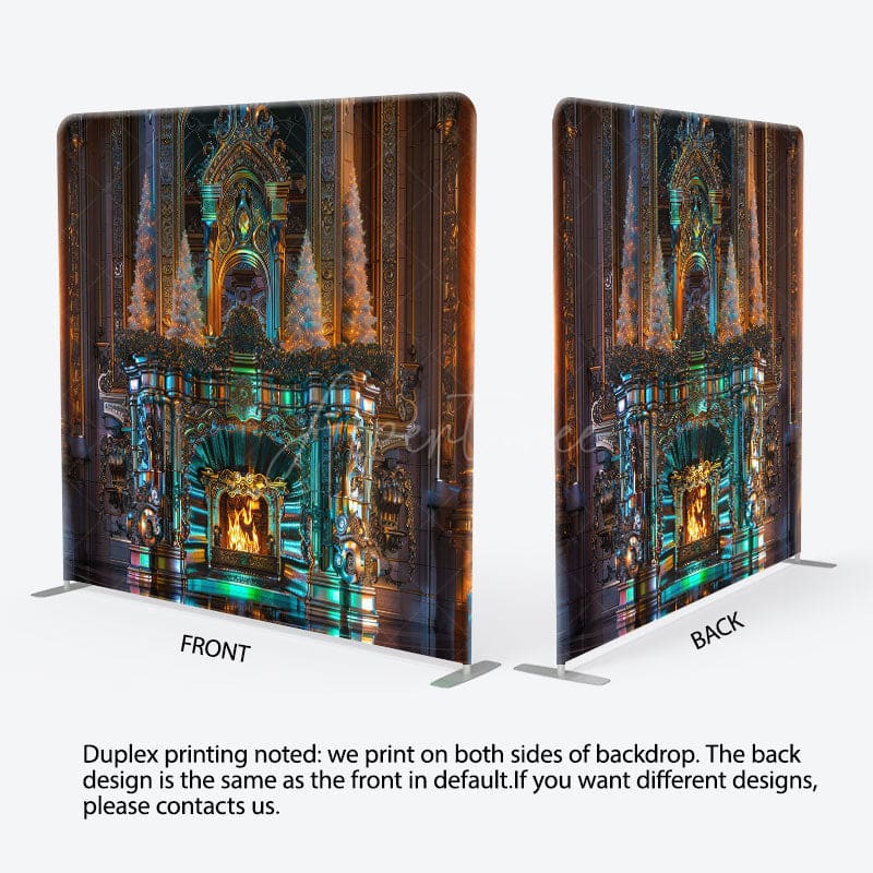 Aperturee - Aperturee Xmas Trees Gold Wall Fireplace Pillow Case Backdrop