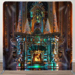 Aperturee - Aperturee Xmas Trees Gold Wall Fireplace Pillow Case Backdrop