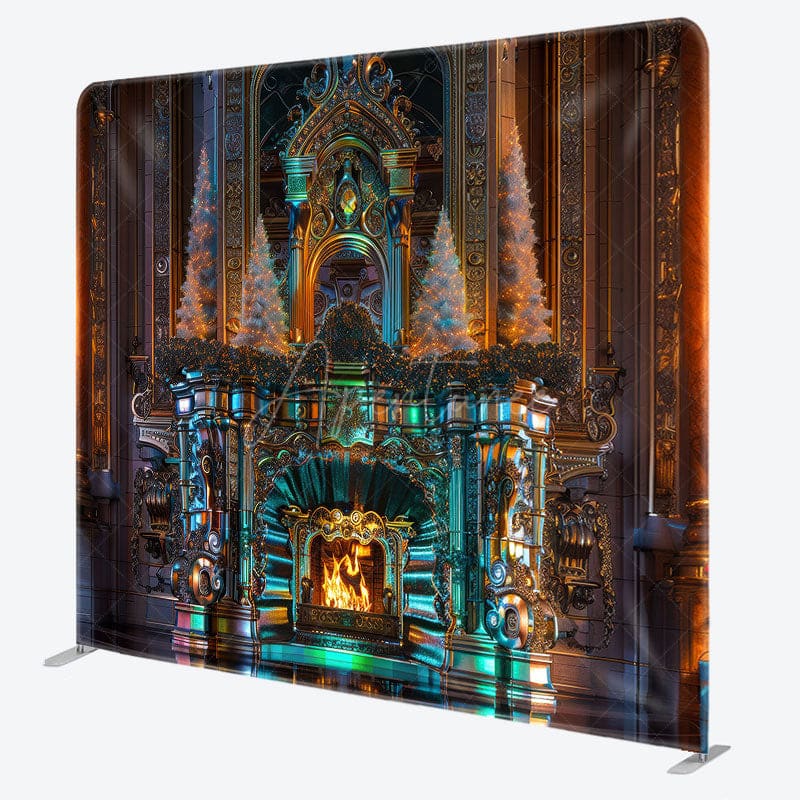 Aperturee - Aperturee Xmas Trees Gold Wall Fireplace Pillow Case Backdrop