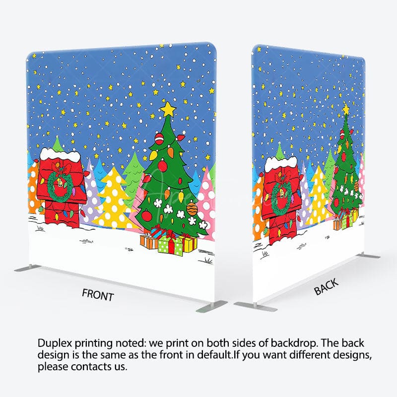 Aperturee - Aperturee Xmas Trees Star Red House Tension Fabric Backdrop